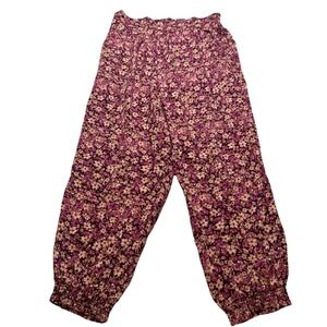 No Boundaries Womens Floral Smocked Joggers Purple Boho Pants Size S 3-5